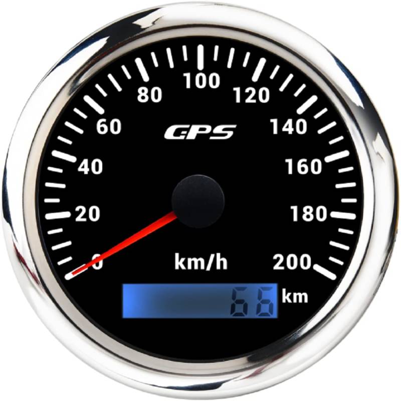 ELING 85 mm GPS-Tachometer 0–200 km/h mit GPS-Antenne mit 7 Farben Hintergrundbeleuchtung für Auto und Motorradrennen von ELING
