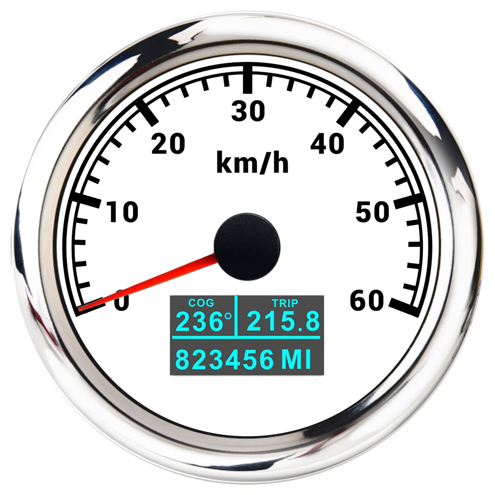 ELING 85 mm GPS-Tachometer 0–60 km/h mit COG TRIP Gesamtkilometerstand mit 7 Farben Hintergrundbeleuchtung für LKW Traktor Boot von ELING