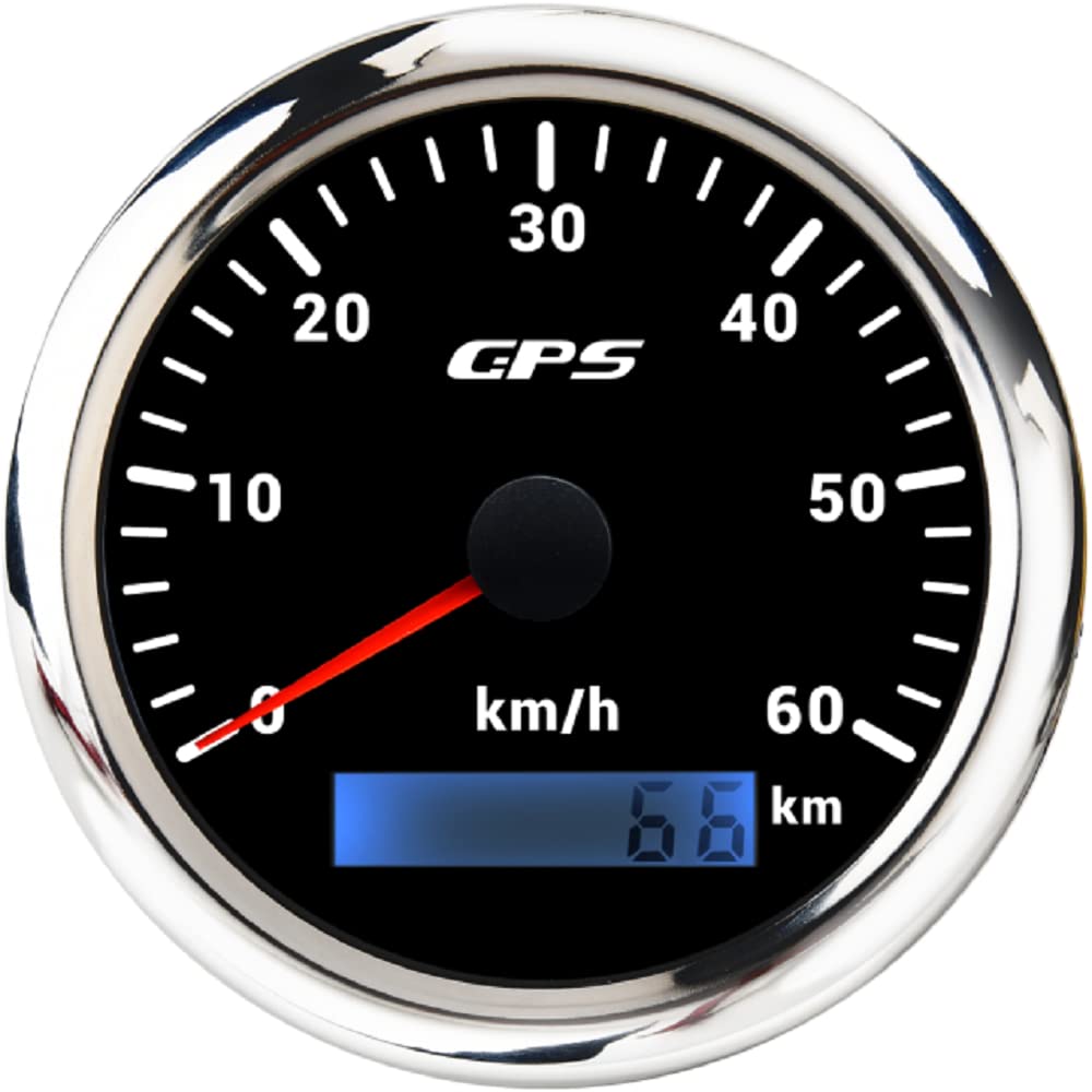 ELING 85 mm GPS-Tachometer 0–60 km/h mit GPS Antenne mit 7 Farben Hintergrundbeleuchtung für Traktoren LKWs von ELING
