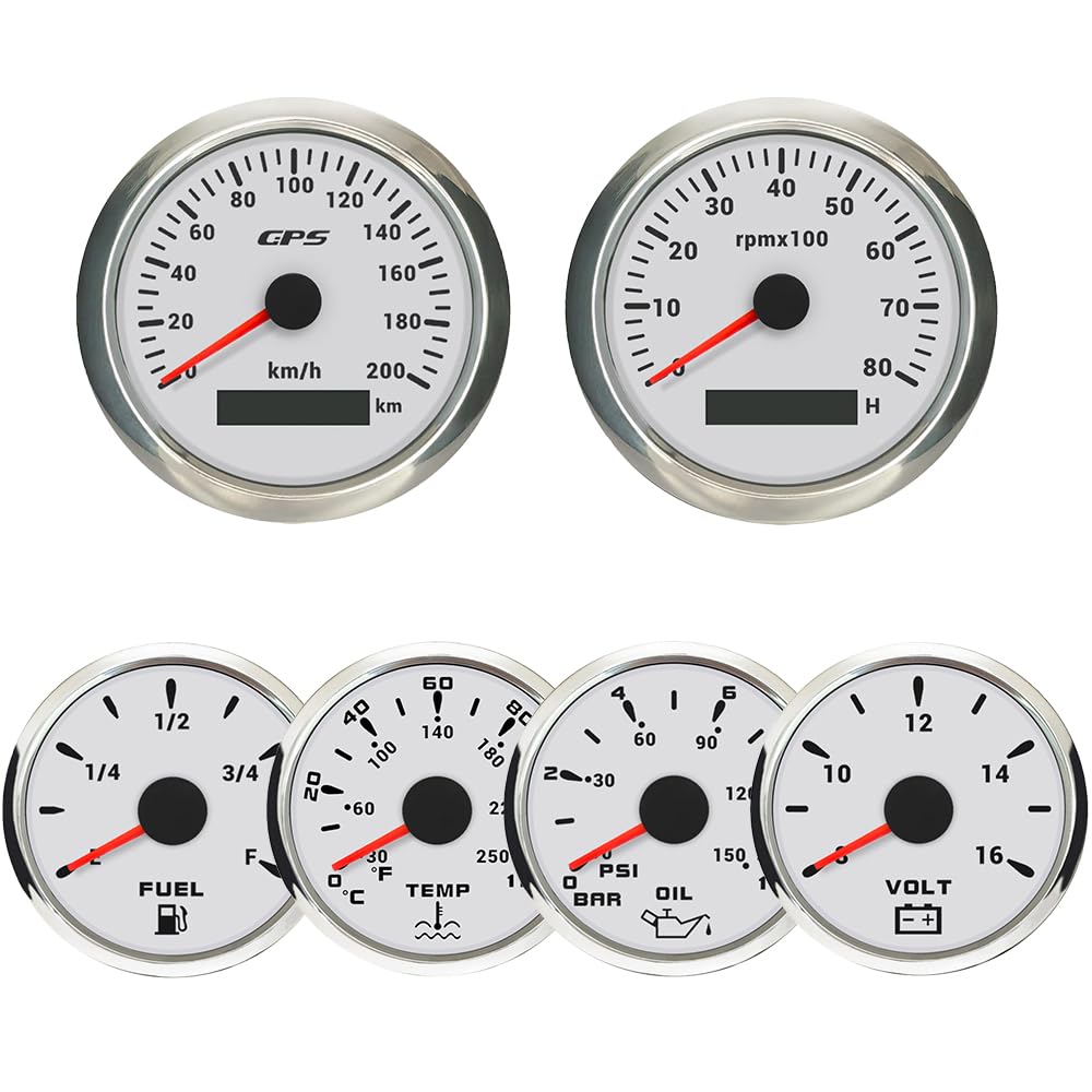 ELING 85 mm Messgeräte-Set GPS-Tachometer 200 km/h mit Drehzahlmesser von 0–8000 U/min Kraftstoffstand Öldruckanzeige mit 7-Farben-Hintergrundbeleuchtung von ELING