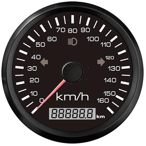 ELING GPS-Tachometer 0–160 km/h 999999 km Kilometerzähler 85 mm 9–32 V mit rot/gelber Hintergrundbeleuchtung für LKW Wohnmobil SUV von ELING
