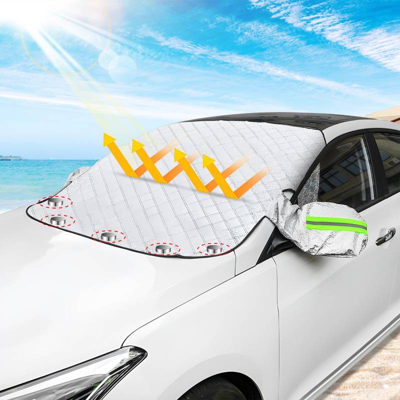 ELNLE Frontscheibenabdeckung Auto Winter Windschutzscheibenabdeckung Windschutzscheibe mit Magnetische Frost Schnee Staub UV Sonne Faltbare mit Spiegelabdeckungen (243 x 105cm) von ELNLE