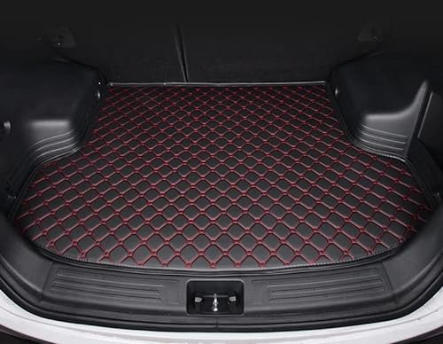 Auto Leder Kofferraummatten für Volkswagen VW T-ROC Crossover SUV/T-ROC R-Line, Cargo Teppich Kratzfest rutschfest Kofferraum Schutzmatten Zubehör,Black-red von ELOKO