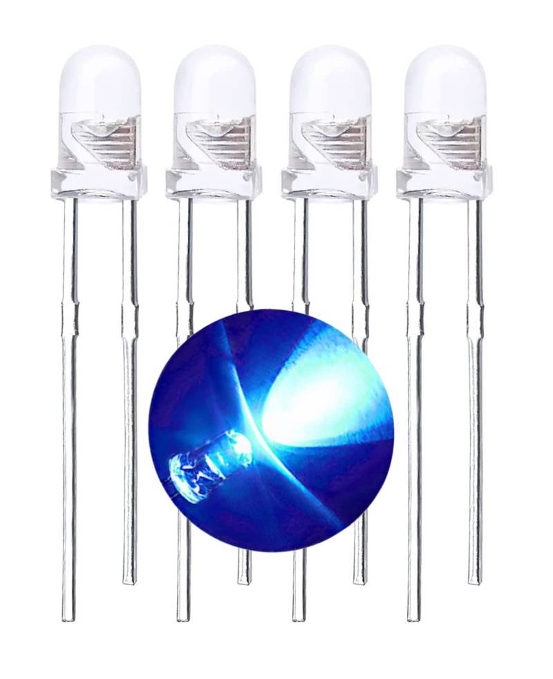 4 x Blink LED Leuchtdioden 3mm oder 5mm, selbstblinkend 200-4000 mcd 60° Farbe nach Auswahl (blau, rot, grün, gelb, weiß) diffuses oder wasserklares Gehäuse (3mm blau klar 4000mcd) von ELPOHL
