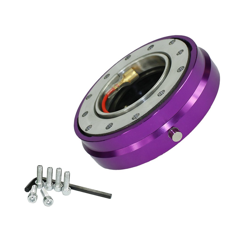 Lenkradnaben,Lenkradnaben adapter Dünne Version 6 Loch Lenkrad Quick Release Hub Adapter Snap Off Kit Sliver/Lila/Blau/Golden/Schwarz/Rot (Color : Purple) von ELTOX