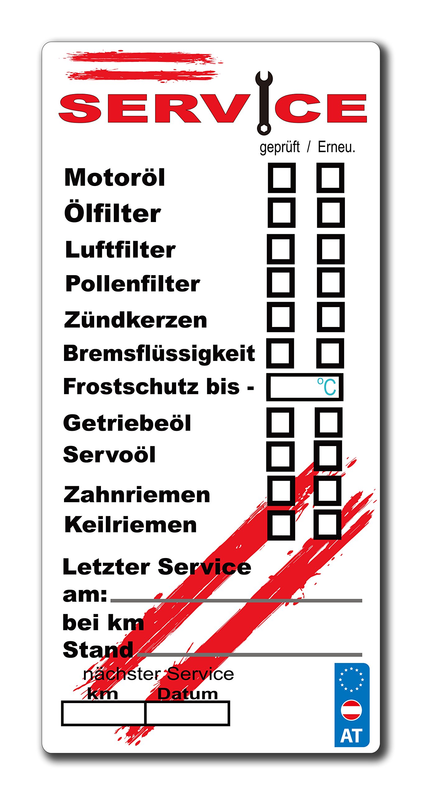 EMBROIDERY KING 108 x Service Aufkleber Inspektion oelwechsel frostschutz Austria Flag Sticker Auto Motorrad Pick Up - 100 x 48 mm EMBROIDERY KING 108 x Service Aufkleber Inspektion oelwechsel frostschutz Austria Flag Sticker Auto Motorrad Pick Up - 100 x 48 mm von EMBROIDERY KING