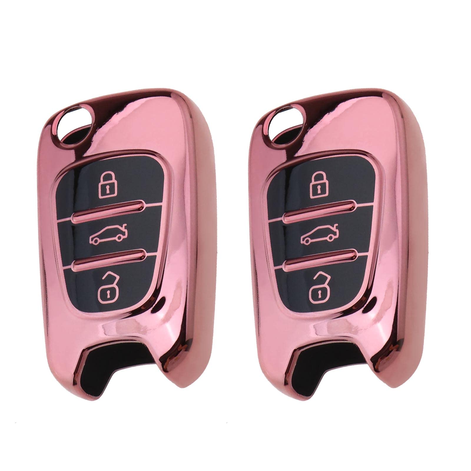 EMSea 2 Stück Autoschlüssel Abdeckung TPU 3 Tasten Schutzhülle Hülle Rose Pink Kompatibel mit Elantra / i20 / i30 / i40 / IX20 / IX35 / IX55 / Santa Fe/Veloster von EMSea