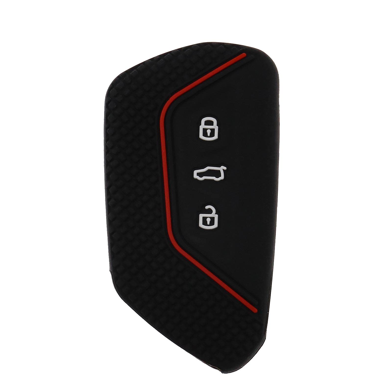EMSea Auto Schlüssel Hülle Schlüsselhülle Kompatibel mit Golf 8 Seat Leon MK 4 Tarraco Ateca Skoda Octavia Schwarz mit Rot Streifen Silikon 3 Tasten Autozubehör von EMSea