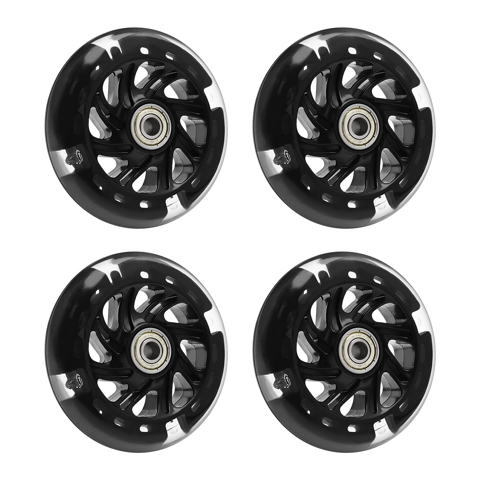 EMSea 4PCS Scooter Silent Luminous Crystal Wheels Black Hub with Bearings Flashing 3 Colors Replacement Wheels for Scooter 100x100mm von EMSea