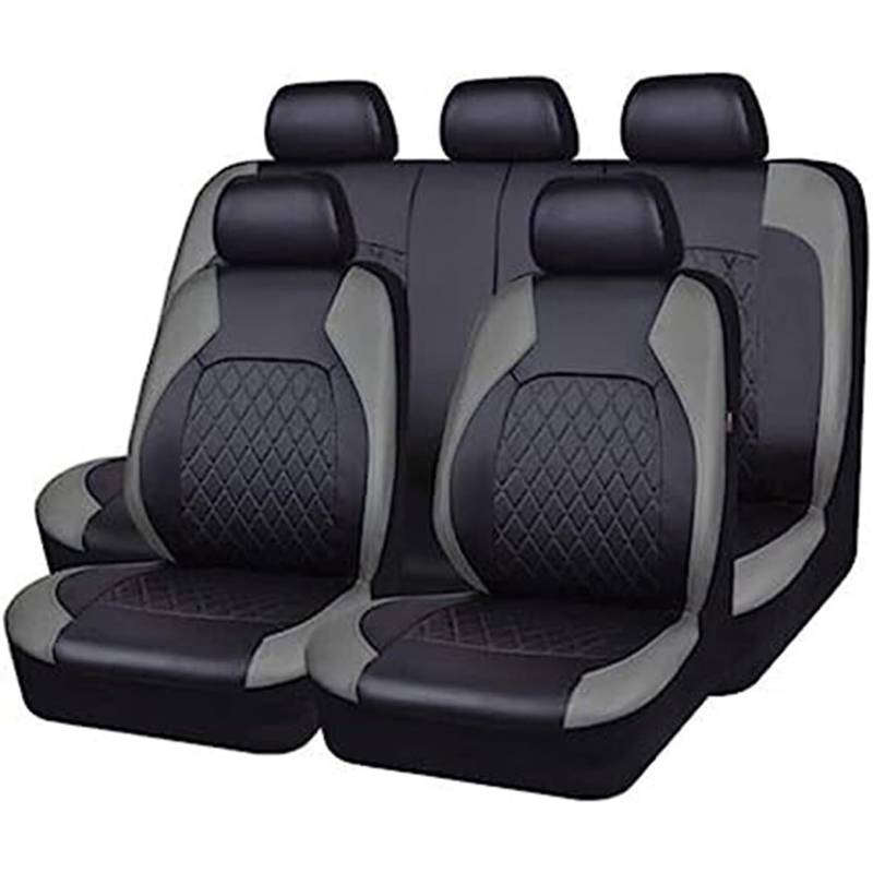 ENDYAK Auto-Sitzbezug für Ford EcoSport III II I 3.Gen/2.Gen/1.Gen 2004-2013 2014 2015 2016 2017 2018 2019-2026, 9-teiliges Set Sitzbezug Komplett-Set, wasserdichte Autositzschoner aus Leder,Grey von ENDYAK