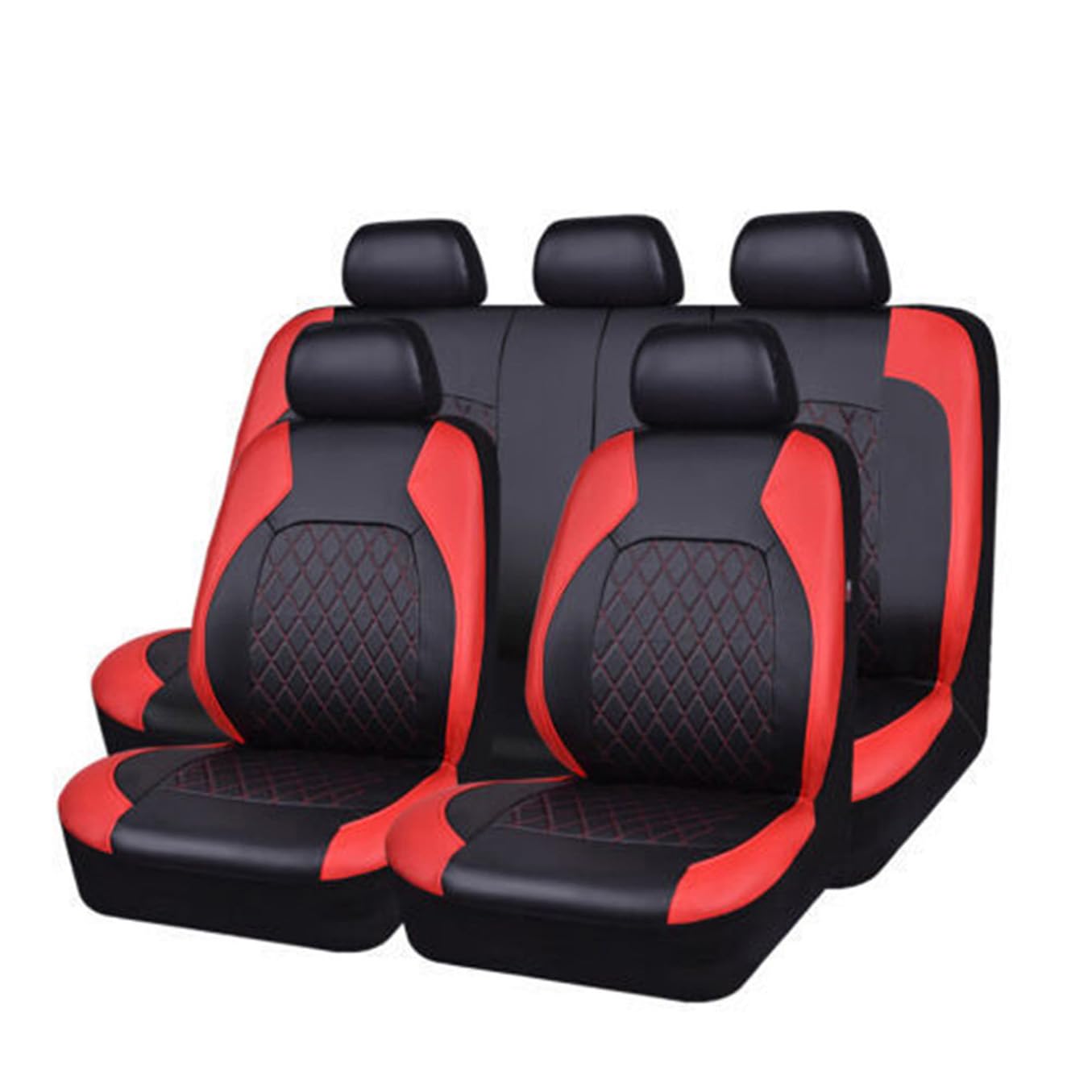 ENDYAK Auto-Sitzbezug für Ford EcoSport III II I 3.Gen/2.Gen/1.Gen 2004-2013 2014 2015 2016 2017 2018 2019-2026, 9-teiliges Set Sitzbezug Komplett-Set, wasserdichte Autositzschoner aus Leder,Red von ENDYAK