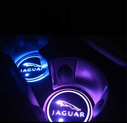 Auto-Logo-Atmosphärenlichter, LED-Logo, Wasserdichter Flaschenuntersetzer, 7 Farben, wechselnde USB-Ladematte, LED-Bechermatte für Jaguar XF XJ XE F-PACE XFL, 2 Stück von ENFILY