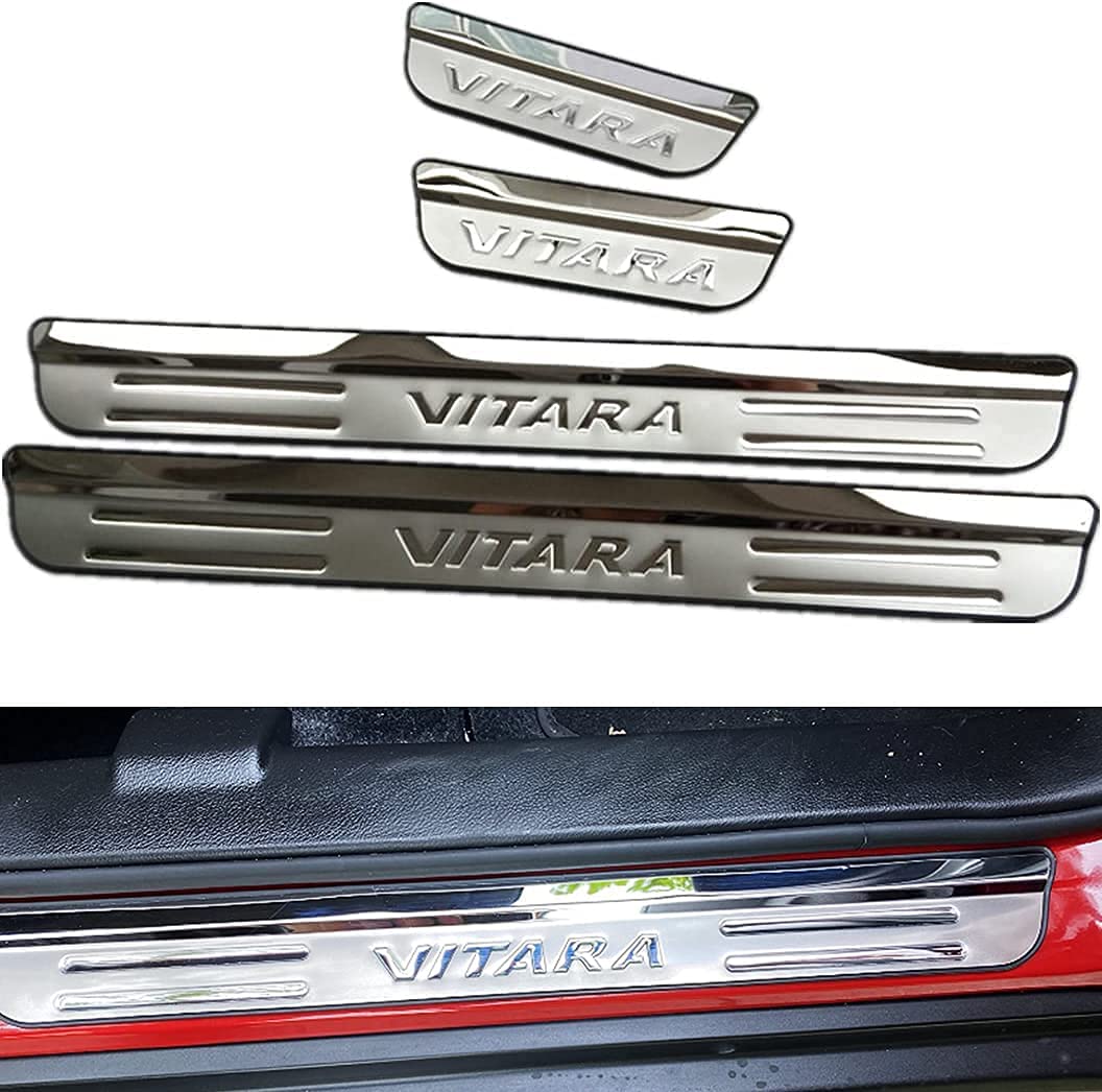 ENFILY 4 Stück Auto Türschwellenschutz Trittbleche für Suzuki Vitara 2015-2020, Edelstahl Autozubehör Abriebschutz Schwellenabdeckung Pedal, Aufkleber Trim Anti-Rutsch von ENFILY