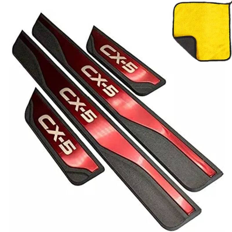 ENFILY 4 Stücke Für Mazda CX-5 CX5 CX 5 2013-2017 Edelstahl Auto Schwelle Schutz Einstiegsleisten, Pedal Door Sill Aufkleber Kratzschutz Abdeckung Dekor Zubehör (RED) von ENFILY