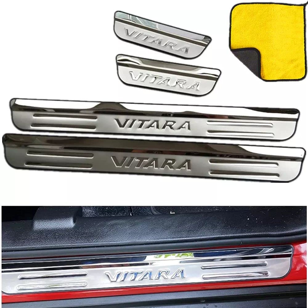 ENFILY 4Pcs Car Outer Door Sill Kick Plates Protector Accessories for Suzuki Vitara 2015-2021, Threshold Welcome Pedal Cover, Scuff Guard Stainless Steel Styling Decoration von ENFILY