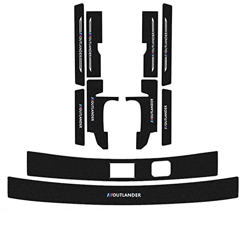 ENFILY Auto-Karbonfaser-Einstiegsleisten-Schutz + Rückschutzplatte für Mitsubishi Outlander Samurai 2013-2021, Willkommens-Pedal, Scheuerschutz, rutschfest, Auto-Styling-Dekoration von ENFILY