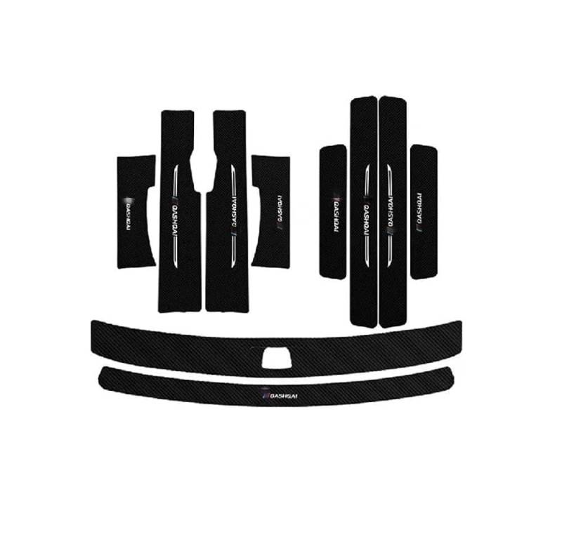 ENFILY Auto-Kohlefaser-Türschwellenschutz + hintere Schutzplatte für Nissan Qashqai 2016–2022, Willkommenspedal, Abriebschutz, rutschfest, Auto-Styling-Dekoration, Aufkleber, Zubehör (10 Stück) von ENFILY