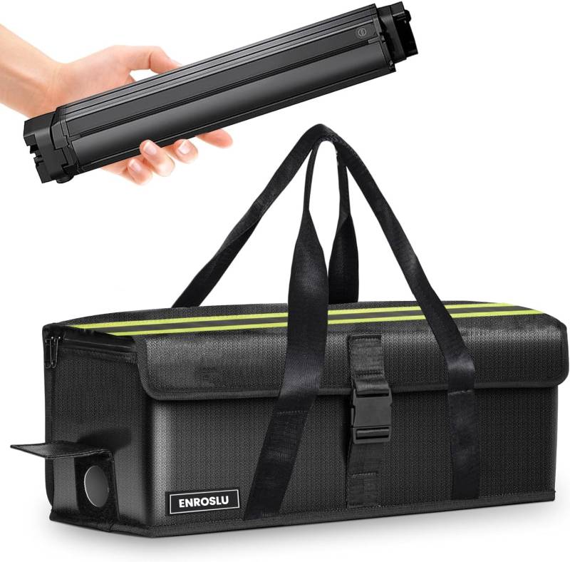 ENROSLU Ebike Akkutasche, 8 Schichten Brandschutz, Feuerfeste Akkutasche bis 2300 °C, Wasserdicht, Explosionsgeschützt, Lipo-sichere Tasche für Lagerung, Transport - Größe M von ENROSLU