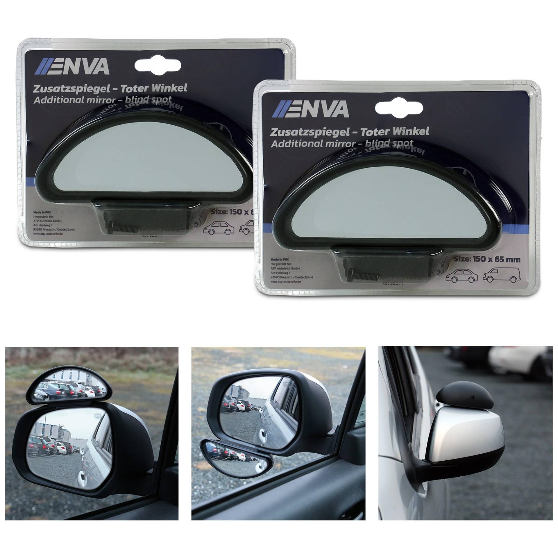 ENVA 2X Universal Zusatzspiegel Toter Winkel Spiegel für Außenspiegel Sicherheitsspiegel aus ABS-Kunststoff Universalspiegel Rückspiegel zur Unfallvermeidung Auto Sichtverbesserung von ENVA MADE FOR QUALITY