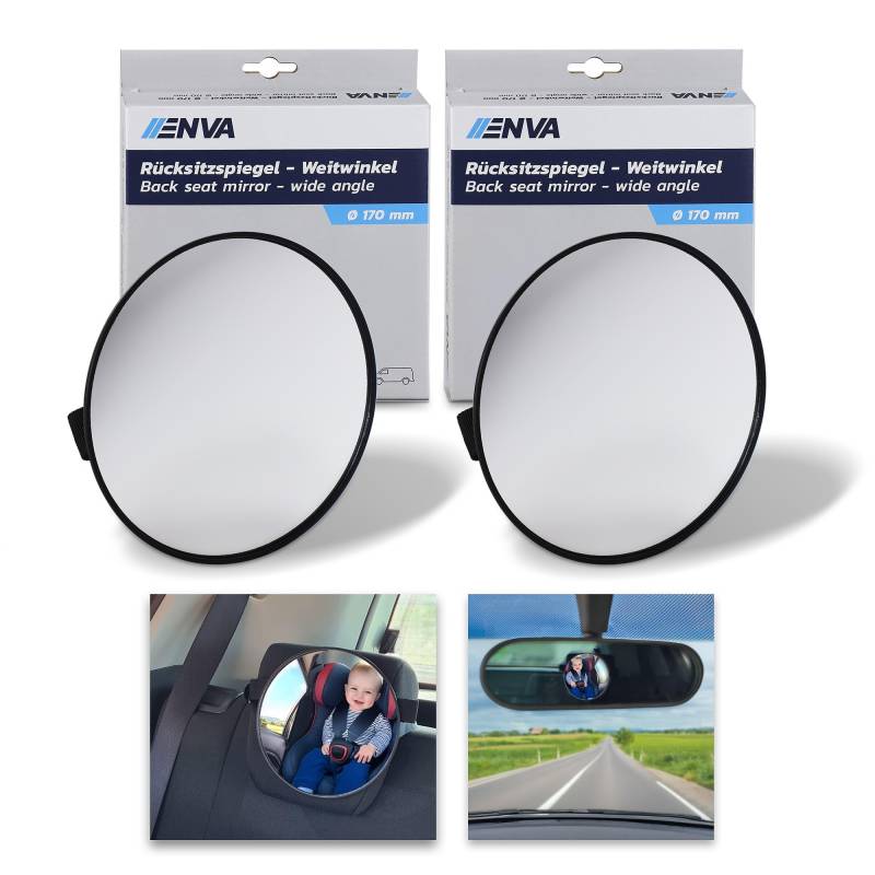 ENVA 2x Babyspiegel Rücksitzspiegel Weitwinkel Ø 175 mm Universal Baby Auto Spiegel für nach hinten gerichtete Kindersitze großer konvex Spiegel für Babys Sicherheitsspiegel Rückbank Weitwinkelspiegel von ENVA MADE FOR QUALITY