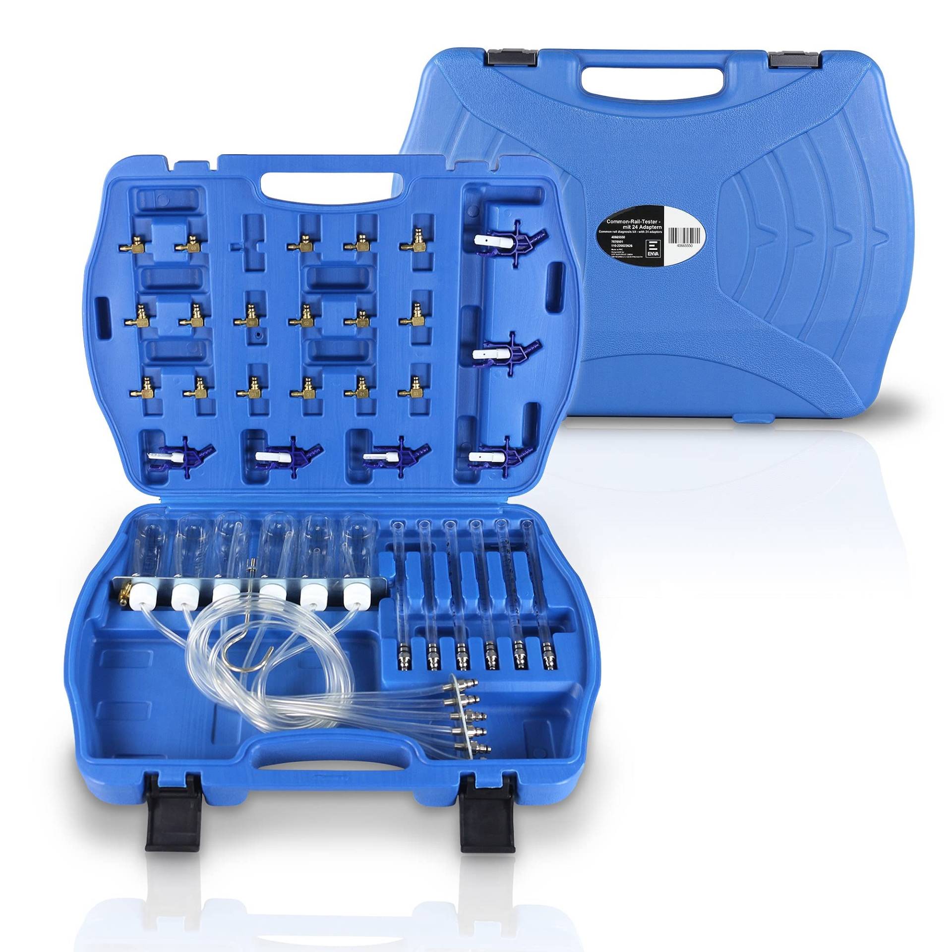 ENVA Common Rail Tester mit 24 Adaptern und Rücklaufmengenmessgerät Injektor Tester Einspritzdüsen Prüfgerät inkl. Kunststoff Koffer von ENVA MADE FOR QUALITY