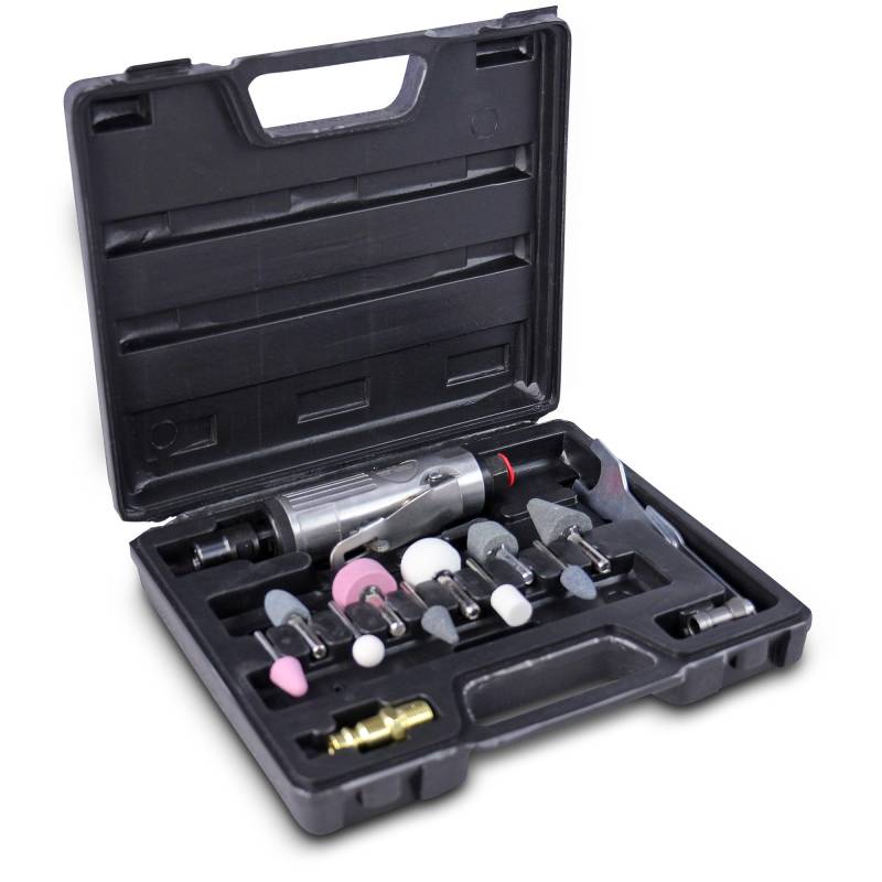 ENVA MADE FOR QUALITY Druckluft-Stabschleifer 25000 U/min Set mit 16 Teilen, Spannfutter, Schleifsteine, Schraubenschlüssel & Druckluftanschluss für Metall, Holz & Kunststoff von ENVA MADE FOR QUALITY