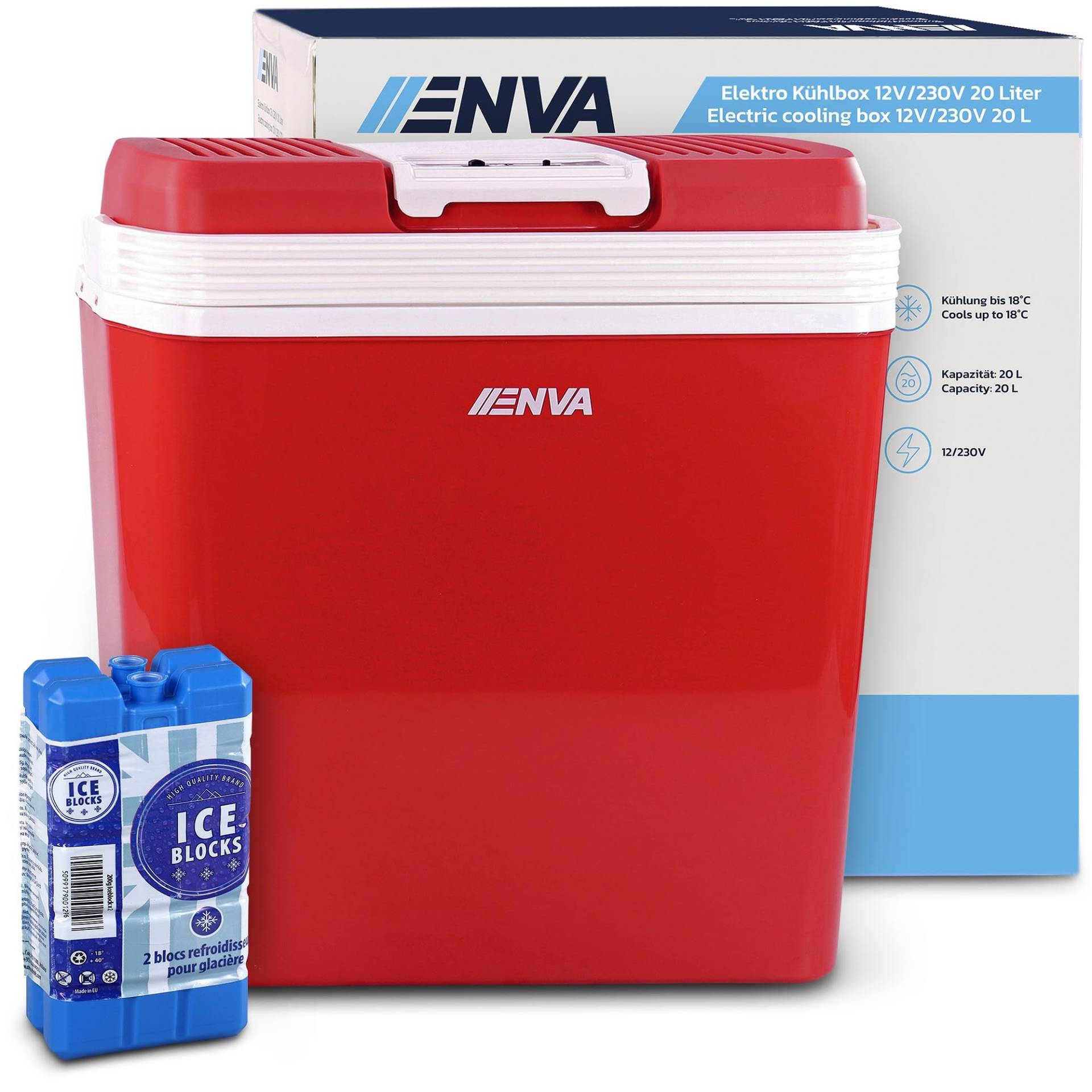 ENVA Elektro Kühlbox 12V/230V 20 Liter + 2X Kühlakku 200g Trenngitter & Tragegriff für Camping, Auto, Angeln elektrischer Mini Kühlschrank tragbar für unterwegs Kühlen bis 18° & Warmhalten bis 50° ENVA Elektro Kühlbox 12V/230V 20 Liter + 2X Kühlakku 200g Trenngitter & Tragegriff für Camping, Auto, Angeln elektrischer Mini Kühlschrank tragbar für unterwegs Kühlen bis 18° & Warmhalten bis 50° von ENVA MADE FOR QUALITY