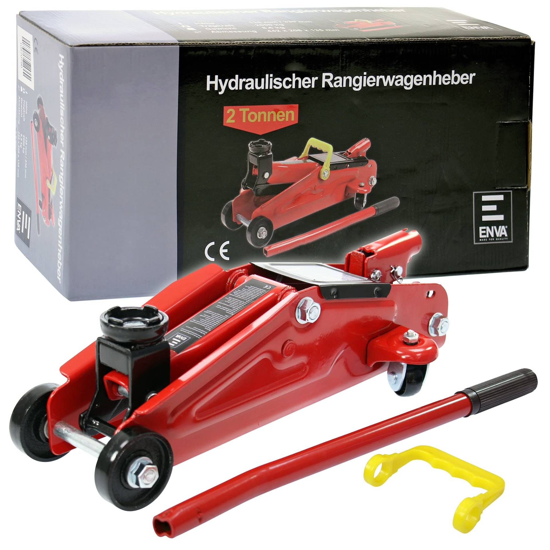 ENVA Hydraulik Wagenheber 2t, Profi Rangierwagenheber Car Jack mit 135 – 340mm Hubhöhe mit Tragegriff, Idealer KFZ-Wagenheber aus Qualitätsstahl für Werkstatt oder Hobbyschrauber ENVA Hydraulik Wagenheber 2t, Profi Rangierwagenheber Car Jack mit 135 – 340mm Hubhöhe mit Tragegriff, Idealer KFZ-Wagenheber aus Qualitätsstahl für Werkstatt oder Hobbyschrauber von ENVA MADE FOR QUALITY