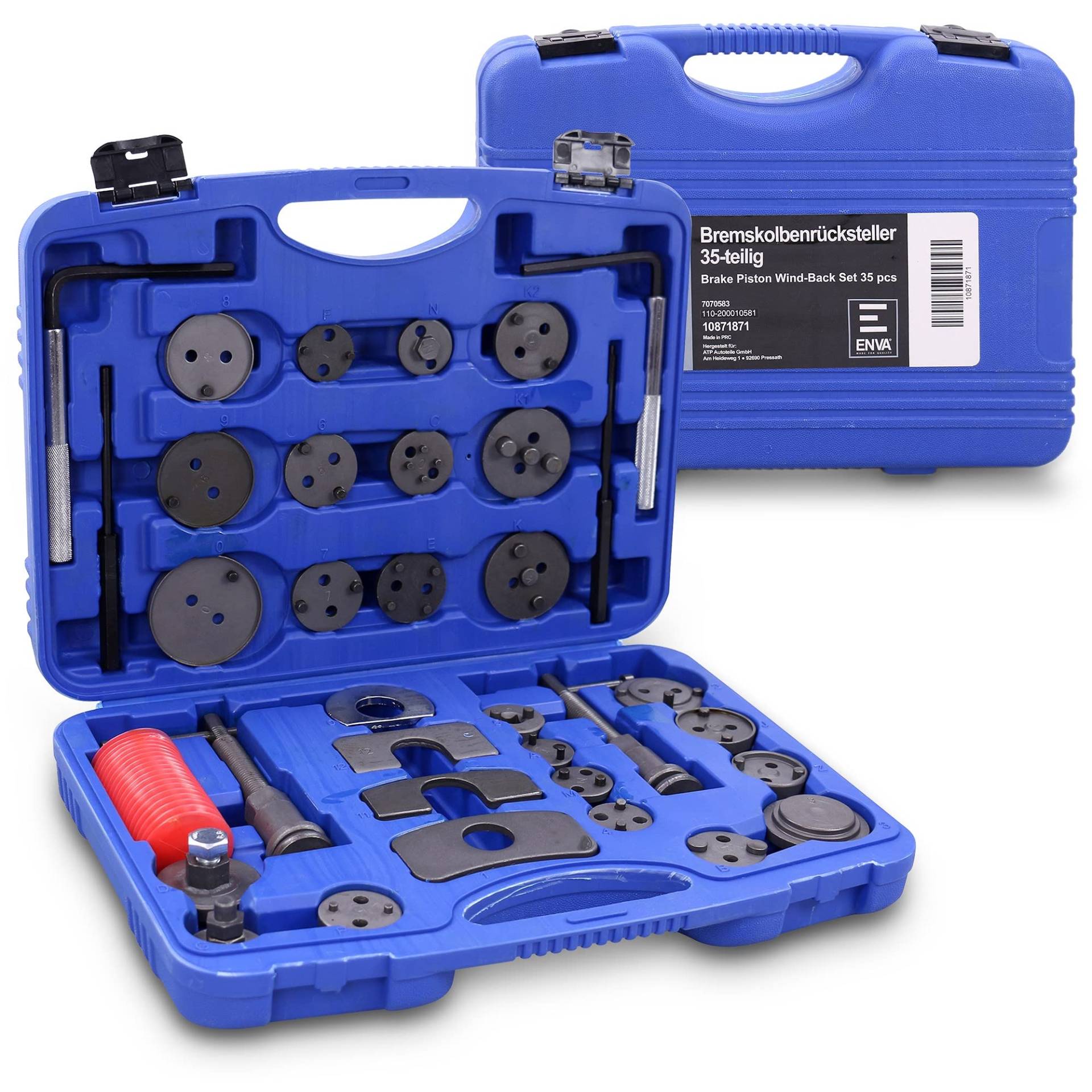 ENVA MADE FOR QUALITY Universal Profi Bremskolbenrücksteller Set 35-TLG Bremskolben Rückstellwerkzeug Bremskolbenrückstellsatz inkl Schmiermitteflasche, hochwertiges Bremswerkzeug ENVA MADE FOR QUALITY Universal Profi Bremskolbenrücksteller Set 35-TLG Bremskolben Rückstellwerkzeug Bremskolbenrückstellsatz inkl Schmiermitteflasche, hochwertiges Bremswerkzeug von ENVA MADE FOR QUALITY