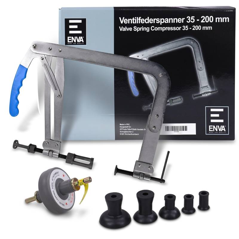 ENVA Ventilfederspanner 35-200 mm + Ventileinschleif Bohrmaschinenaufsatz 6TLG. Ventilfederspannapparat und Ventileinschleifwerkzeug Ventil Werkzeug Set für Kfz von ENVA MADE FOR QUALITY