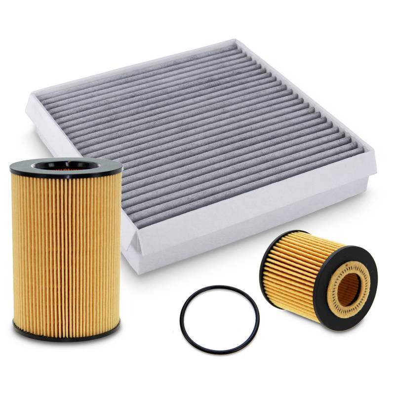 Inspektionspaket SET A 1x Luftfilter 1x Innenraumfilter (Pollenfilter) mit Aktivkohle 1x Ölfilter 1x Ölablass-Schraube 1x Dichtring für Ölablass-Schraube von ENVA MADE FOR QUALITY