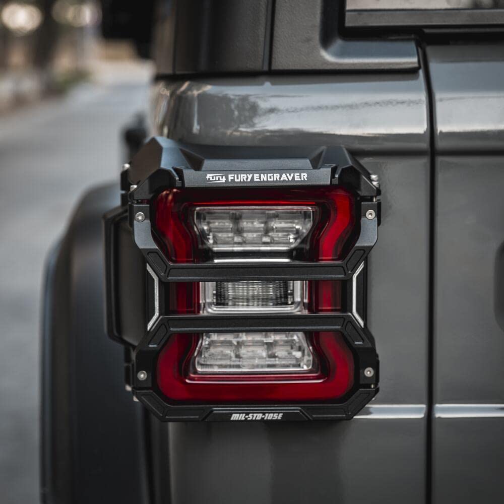 EOIS Rücklicht Abdeckung Rugged Style Rücklicht Cover für Jeep Wrangler JL JLU & 4XE Aluminium Rücklichtschutz (Schwarz) von EOIS