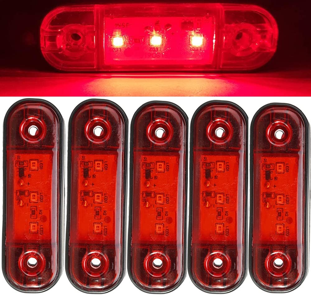 LED-Seitenmarkierungsleuchten, 10 STÜCKE 3 LED Auto Car Truck Trailer Caravan Seitenmarkierungsleuchte 12V 24V für Truck Trailer Van Caravan (Rot) von EOLXA