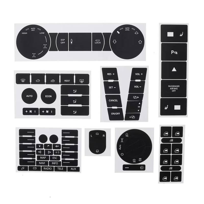 EOTCXJBX Komplettset Reparaturset for abgenutzte Autoknöpfe, Aufkleber, Fensterschalter, kompatibel mit VW Touareg 2004–2009, Auto-Styling, Innenausstattung von EOTCXJBX