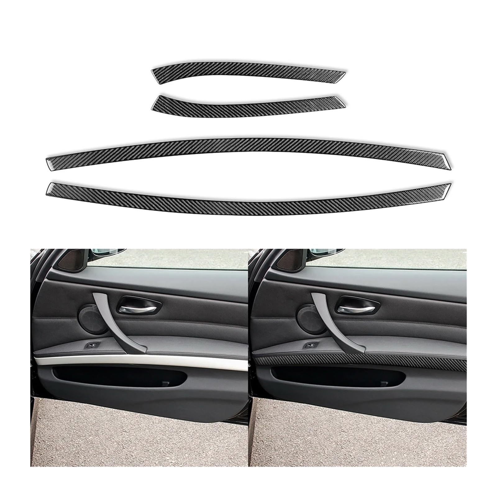 EOTCXJBX Türinnenarmlehnenverkleidung, Zierleisten, Innenausstattung, kompatibel mit BMW 3er E90 2006–2008, Kohlefaser, Autozubehör, Dekorationsaufkleber(Black) von EOTCXJBX