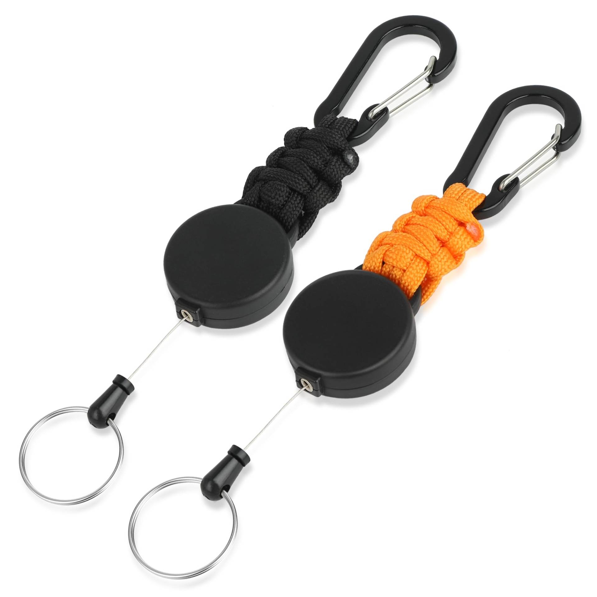 EOTW Schlüsselanhänger Ausziehbar, Schlüsselband Einziehbarer Ausweis mit 60cm Ausziehbar Stahlseil,Karabinerhaken Schlüsselring für Schlüssel, Gürtelclip und Kartenhalter,Schwarz + Orange von EOTW