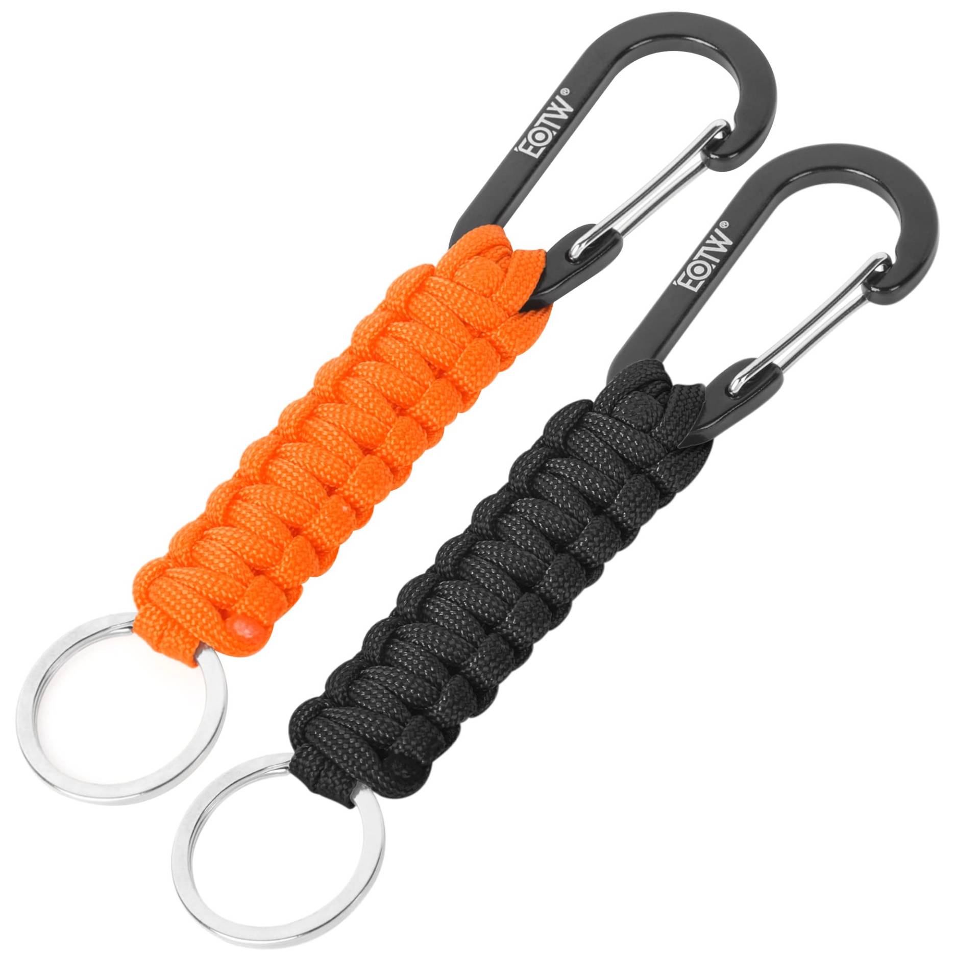 EOTW Schlüsselring mit Karabinerhaken - Schlüsselanhänger mit Verriegelung Kleiderbügel Überlebenskits Armee für Reiseflasche Autoschlüssel Jungen Mädchen Männer Frauen (1 Schwarz 1 Orange) von EOTW