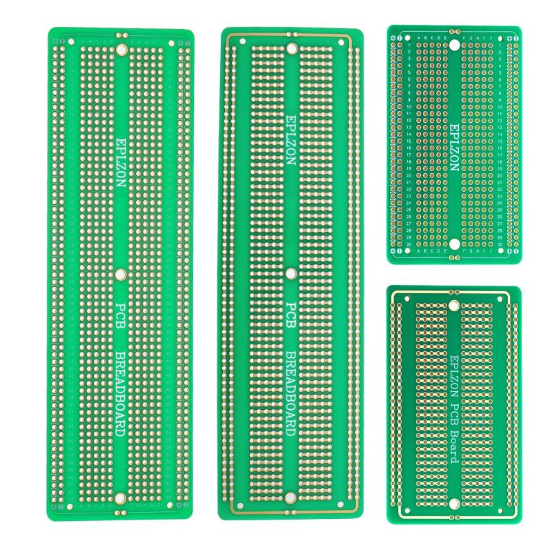 EPLZON 2Stück 6.8"x2.05" & 2Stück 3.5"x2.05" Breadboard Lötbar Prototyp PCB Board Kit für Elektronik Projekte Kompatibel für DIY Lötkreise Projekte Prototyp Board,grün von EPLZON