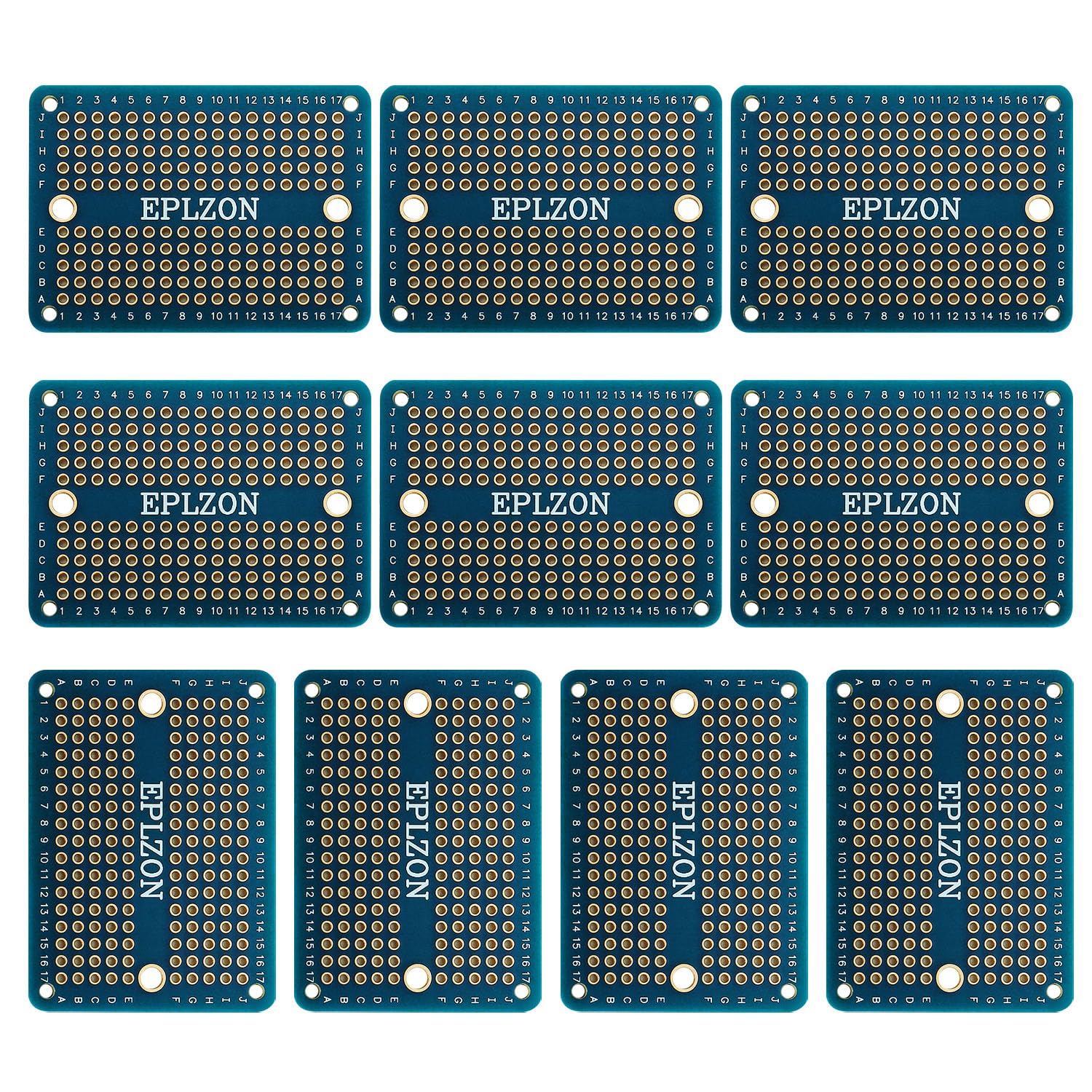 EPLZON Prototype Board Lötbares Breadboard Doppelseitig Leiterplatte PCB Circuit Board zum Schweißen von,DIY elektronische Artikel,Blau(Packung mit 10 Stück) von EPLZON