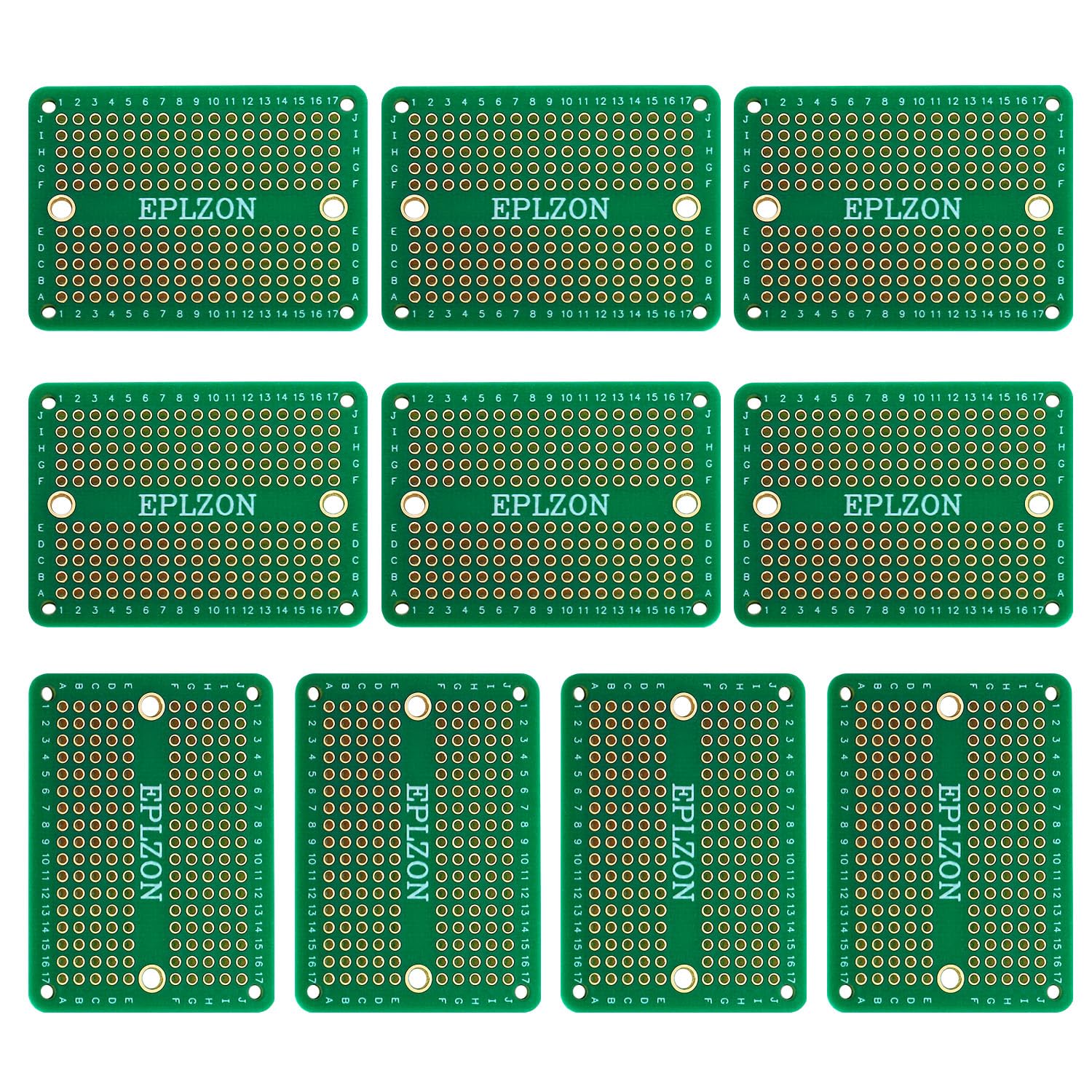 EPLZON Prototype Board Lötbares Breadboard Doppelseitig Leiterplatte PCB Circuit Board zum Schweißen von,DIY elektronische Artikel,Grün(Packung mit 10 Stück) von EPLZON