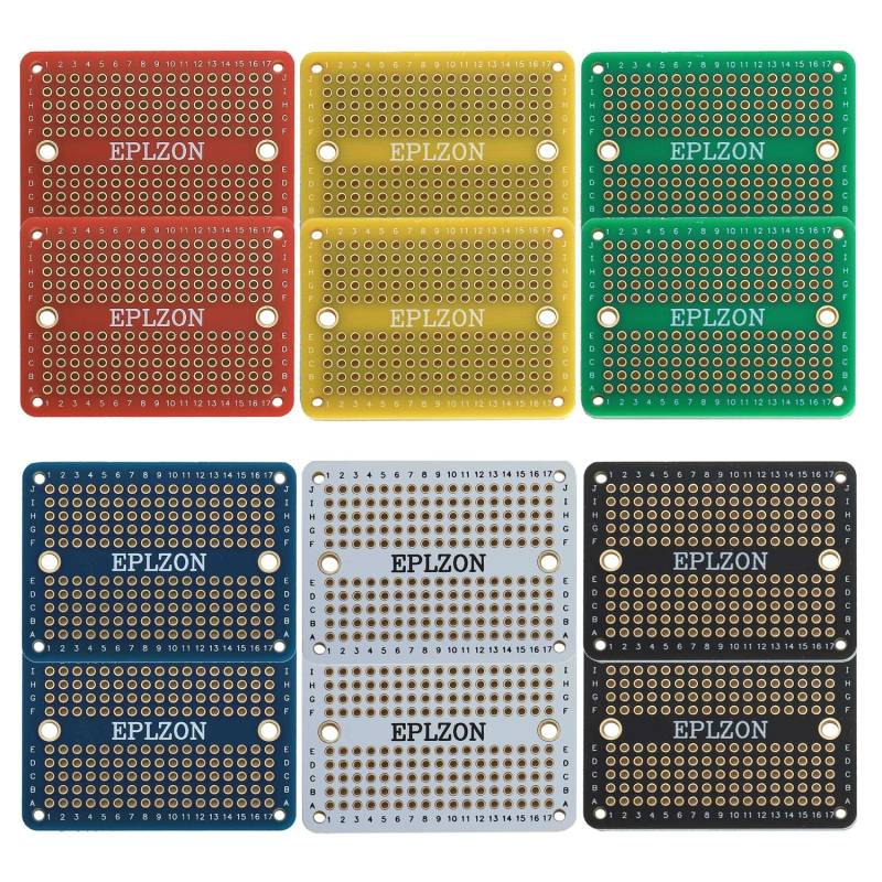 EPLZON Prototype Board Lötbares Breadboard Doppelseitig Leiterplatte PCB Circuit Board zum Schweißen von,DIY elektronische Artikel,Mehrfarbig(Packung mit 12 Stück) von EPLZON