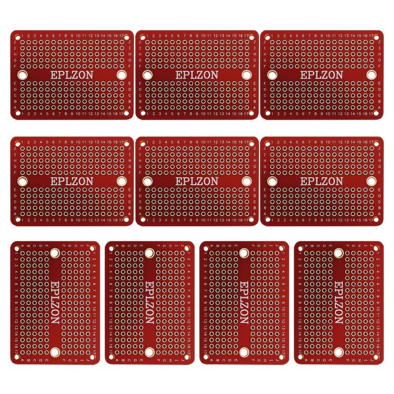 EPLZON Prototype Board Lötbares Breadboard Doppelseitig Leiterplatte PCB Circuit Board zum Schweißen von,DIY elektronische Artikel,Rot(Packung mit 10 Stück) von EPLZON