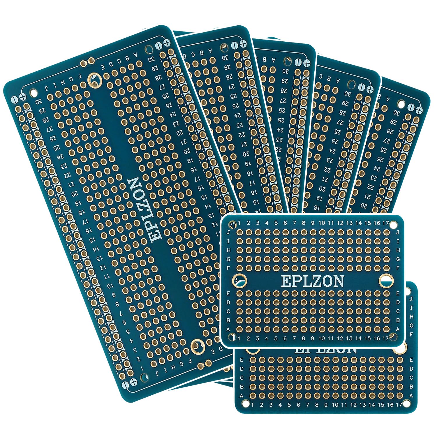 EPLZON Prototype Board Lötbares Breadboard Doppelseitig Leiterplatte PCB Circuit Board zum Schweißen von Arduino, DIY elektronische Artikel(5 Stück + 2 Stück,blau) von EPLZON