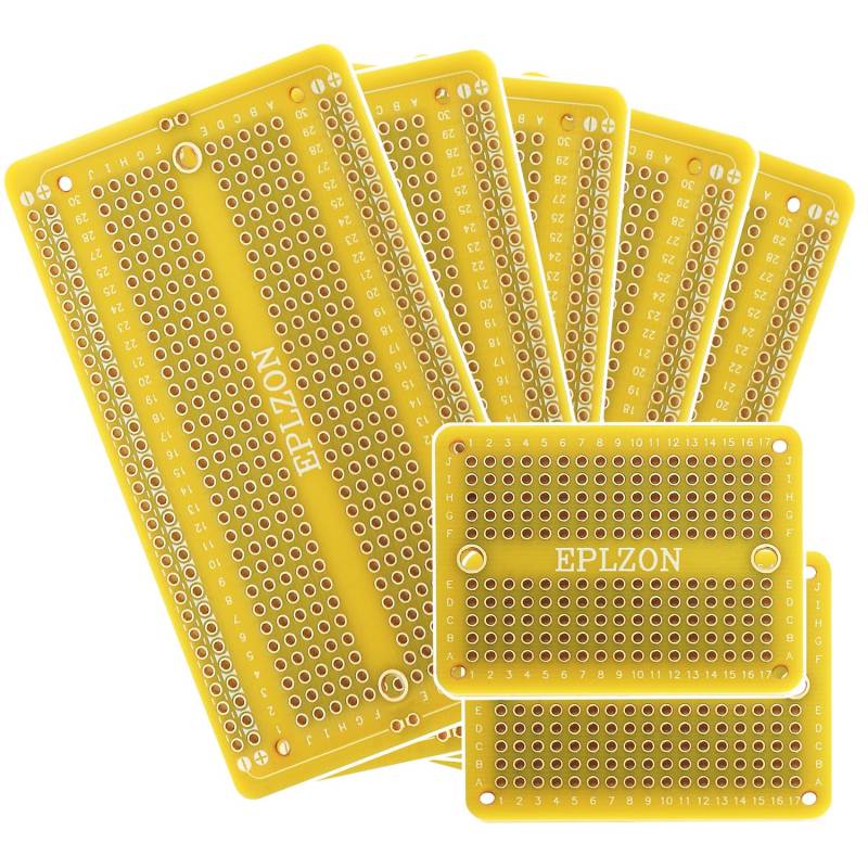 EPLZON Prototype Board Lötbares Breadboard Doppelseitig Leiterplatte PCB Circuit Board zum Schweißen von Arduino, DIY elektronische Artikel(5 Stück + 2 Stück,gelb) von EPLZON