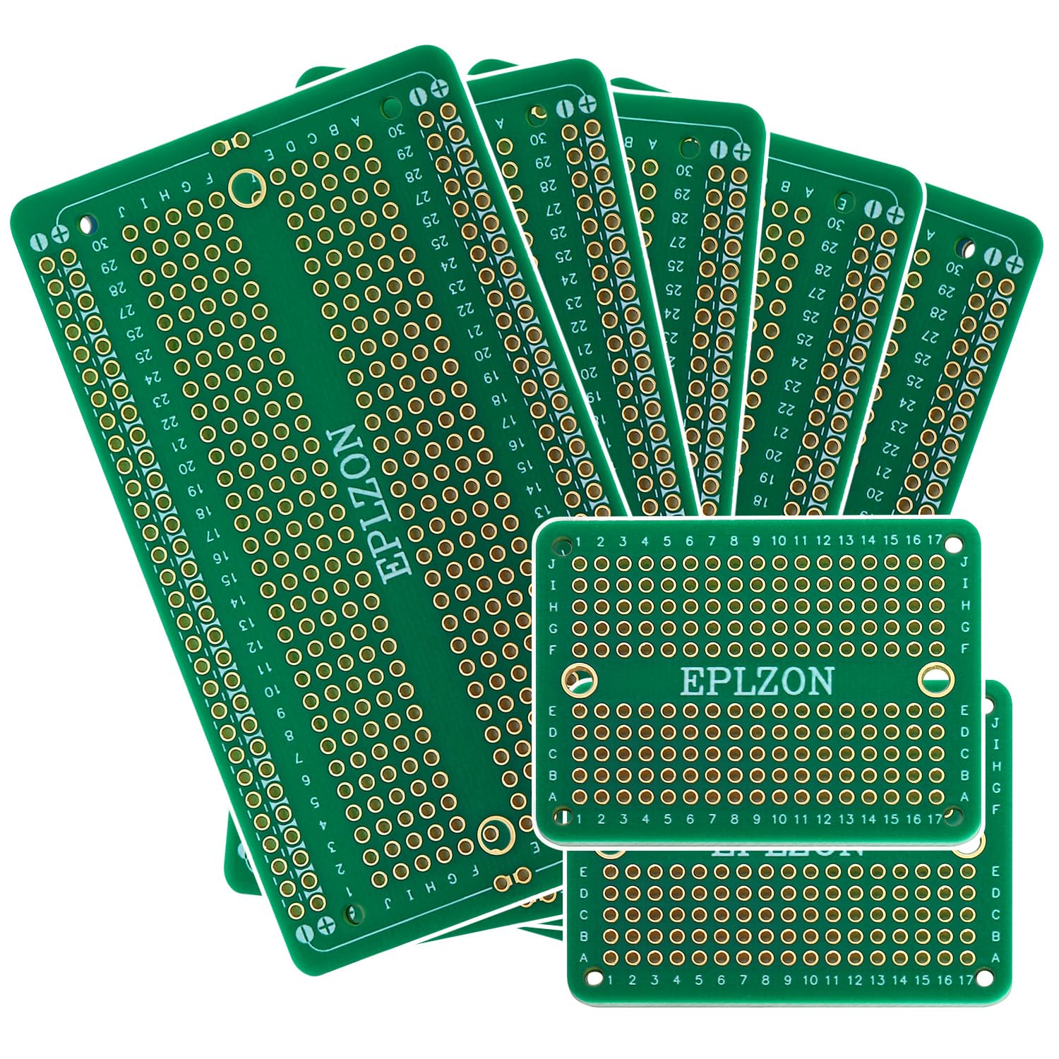 EPLZON Prototype Board Lötbares Breadboard Doppelseitig Leiterplatte PCB Circuit Board zum Schweißen von Arduino, DIY elektronische Artikel(5 Stück + 2 Stück,grün) von EPLZON