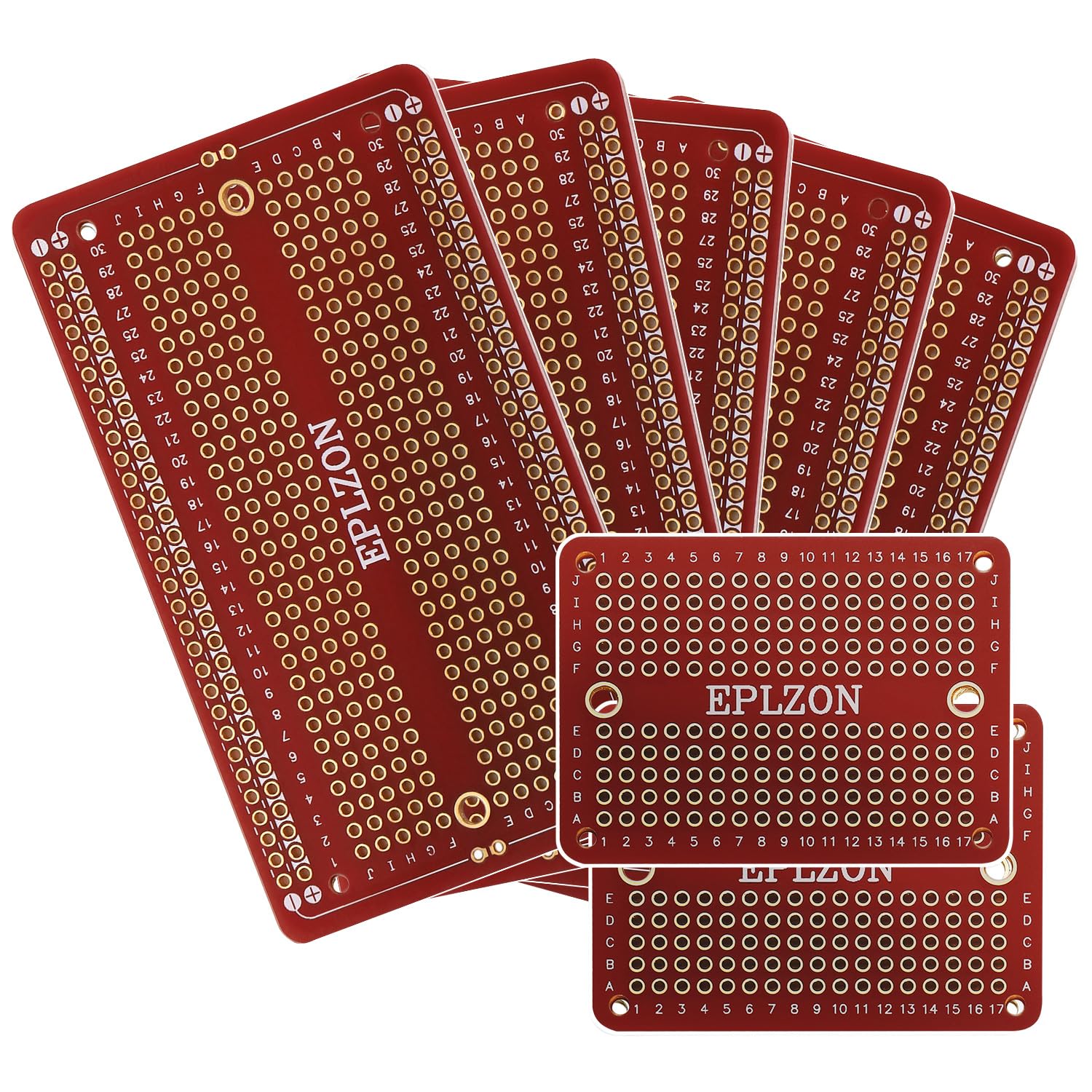 EPLZON Prototype Board Lötbares Breadboard Doppelseitig Leiterplatte PCB Circuit Board zum Schweißen von Arduino, DIY elektronische Artikel(5 Stück + 2 Stück,rot) von EPLZON