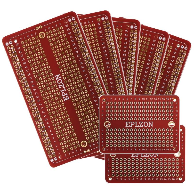 EPLZON Prototype Board Lötbares Breadboard Doppelseitig Leiterplatte PCB Circuit Board zum Schweißen von Arduino, DIY elektronische Artikel(5 Stück + 2 Stück,rot) von EPLZON
