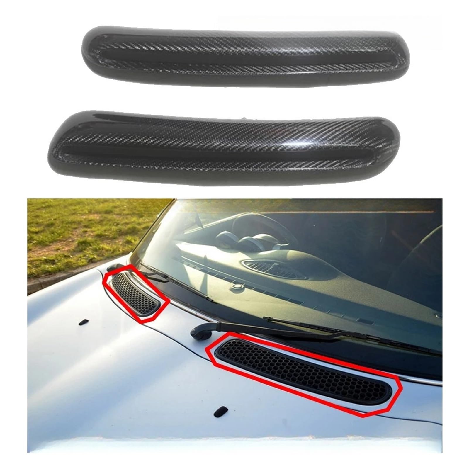 2 STÜCKE Auto Echt Carbon Fiber Front Motorhaube Motorhaube Entlüftungsverkleidung Auslass Flow Intake Kompatibel for BMW Mini Cooper R53 2001-2003 von EPNYWJTE