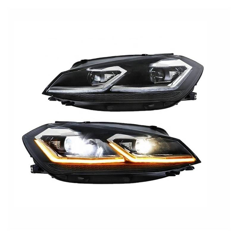 Auto-Scheinwerfer, kompatibel mit VW 2013–2018 MK7 Golf, Projektor-Scheinwerfer mit weißer Linie, roter Linie, DRL, Auto-Kopflampenbaugruppe(FULL LED red,Right-drive) von EPNYWJTE