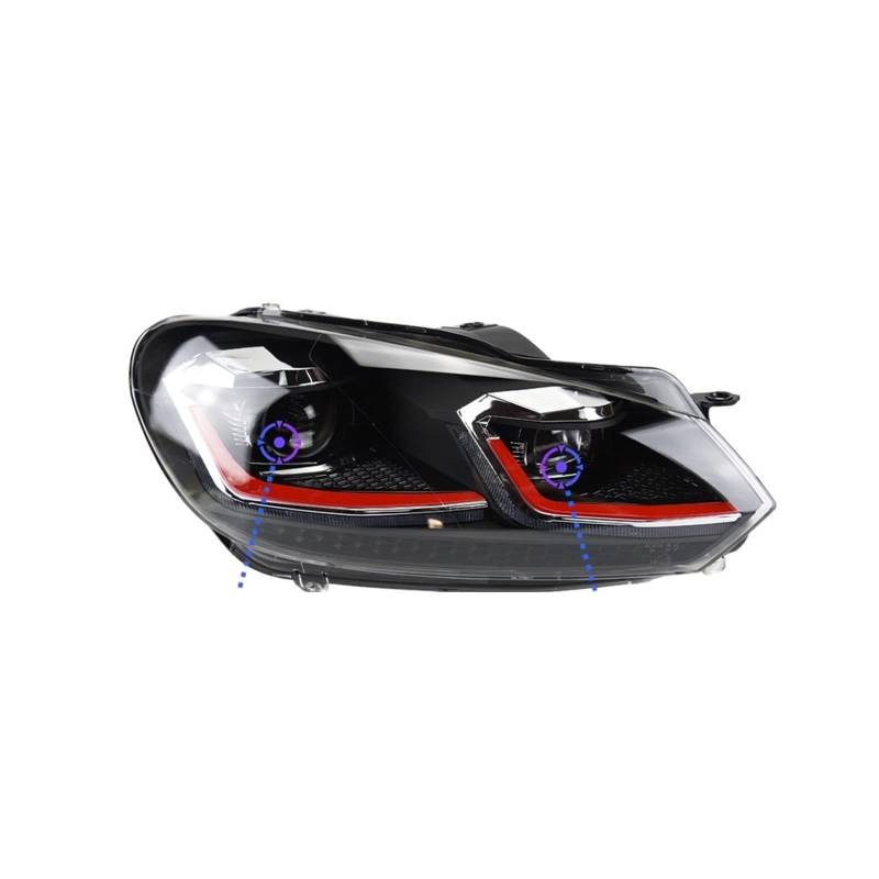 Auto-Styling-Scheinwerfer, kompatibel mit VW Golf 6-Scheinwerfern 2009–2012, Golf 6-Scheinwerfer, DRL-Signallampe, Bi-Xenon-Autozubehör(Gti All LED Red,Left) von EPNYWJTE